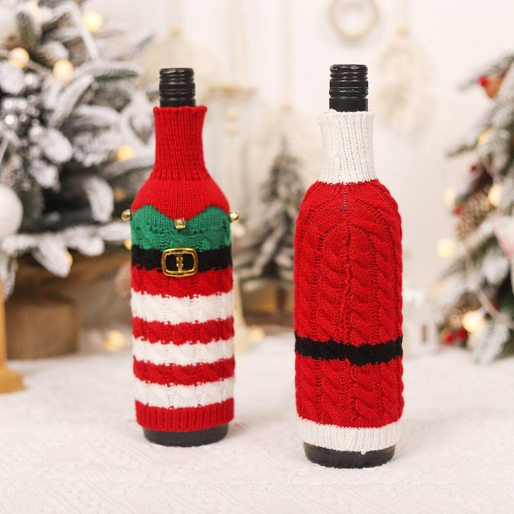 2pcs DIY Christmas Bottle Knitting Dress Creative Wine Bottle Knitted Sweaters  Party Supplies