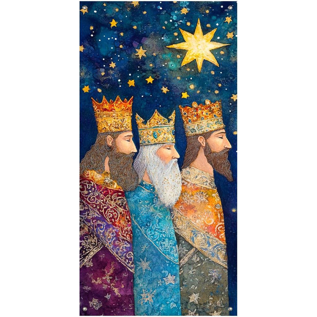 Feliz Dia De Reyes Door Cover 35x71 Inch Three Kings Day Porch Banner Epiphany Decorations Wise Men Celebration Backdrop for Home Office For Girls or