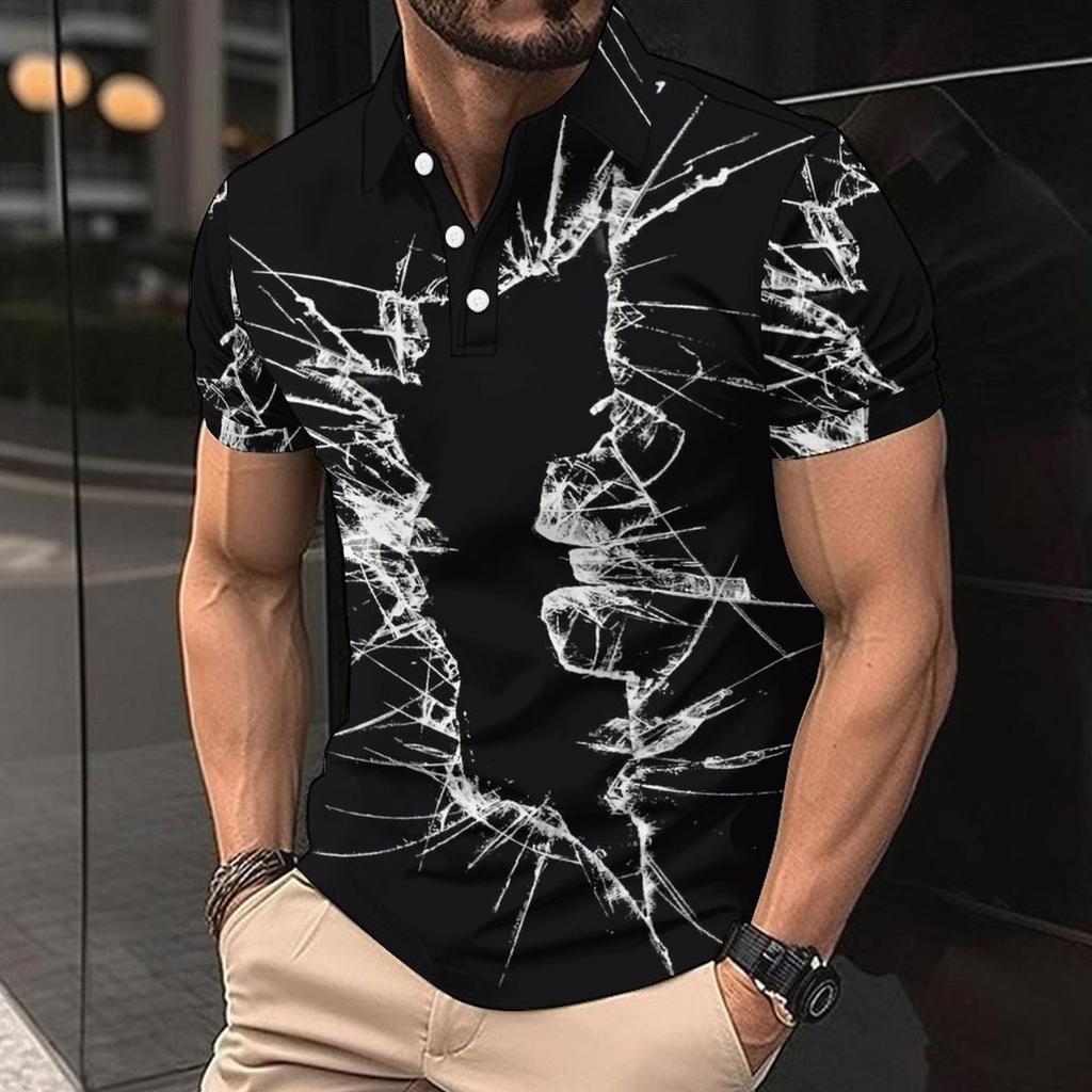 Trendy short-sleeve polo shirt with abstract line print, perfect for casual daily wear.