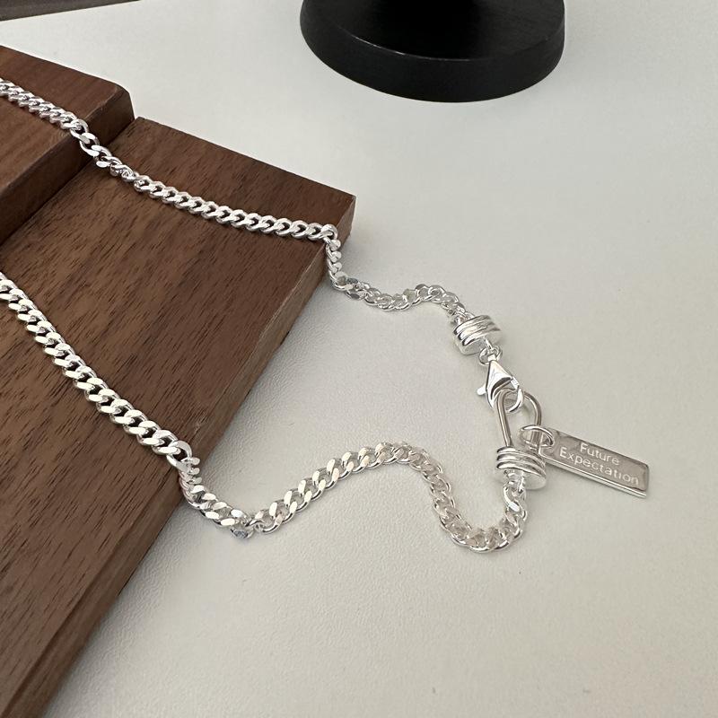 S925 Sterling Silver Niche Design Side Necklace Korean Fashionable Texture Simple Personality Collarbone Chain