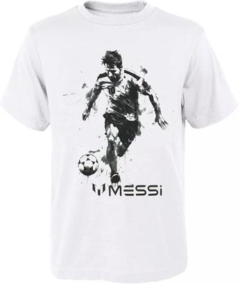 Messi Kicking Sketch Boy's White T-Shirt. US Boy's Sizes 3T-XL. New In Polybag!