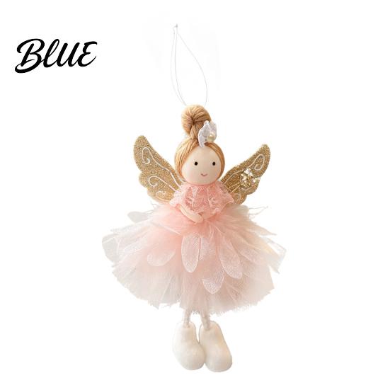 Angel Doll Decorations Pendant with Lace Mesh Skirt And Glitter Wings Decorative Holiday Tree Pendants Christmas Hanging Ornament for Home