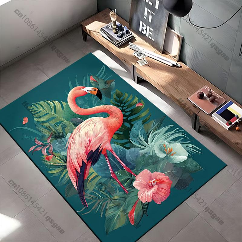 Flamingo surrounded by tropical plants carpet Yoga living room room decor children's crawling mat doormat area rug
