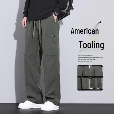 MEDE Men's Solid Multi-Pocket Straight Leg Cargo Pants