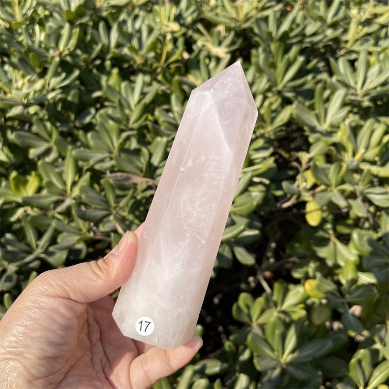 Natural Carved Pink Quartz Rose Crystal Point for Reiki Healing