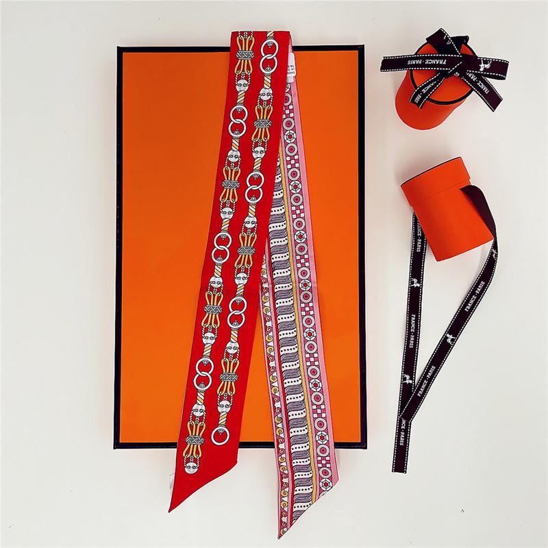 100% Silk High Quality Luxury Brand Scarf Women Headband Hair Band Foulard Tie Ribbon Neckerchief Skinny Scarves Accessories