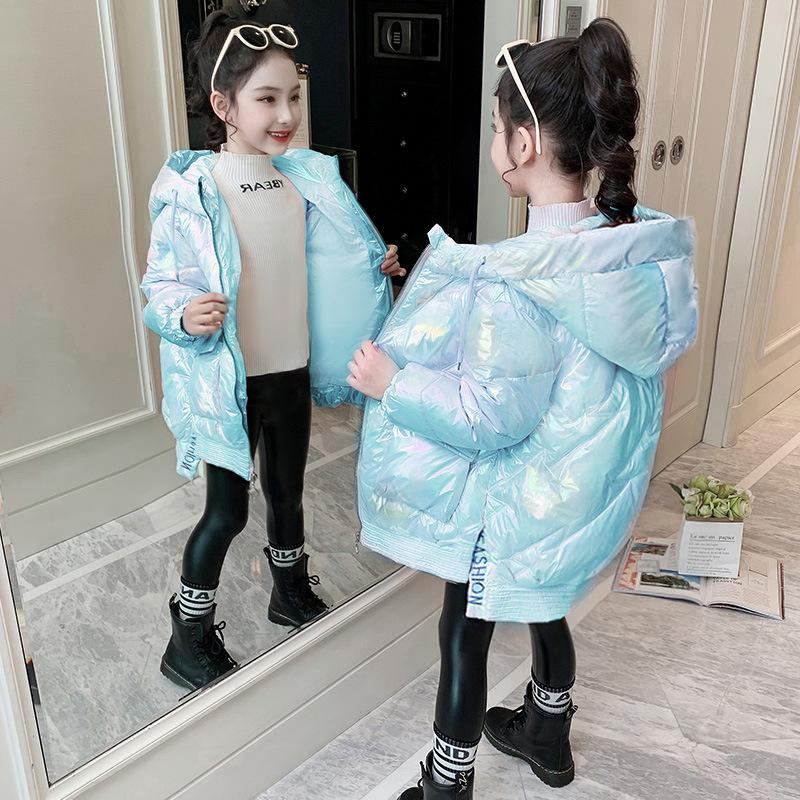 

Зимнее хлопковое пальто для девочек Стильное пальто Блестящая поверхность Среднего и большого размера Детское хлопковое пальто 110