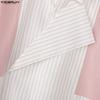 INCERUN Summer Men Lapel Neck Short Sleeve Striped Splicing Casual Short Cropped Shirts