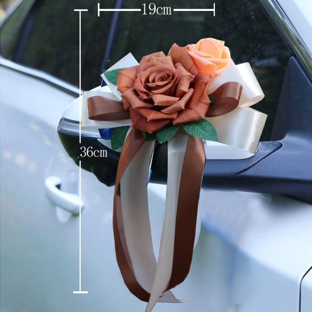Retro Bow Rearview Mirror Decoration Wedding Party Door Handle Decoration Automotive Supplies