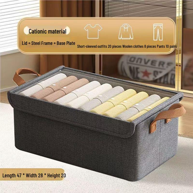 Foldable Clothing Storage Box with Compartments - Large Capacity, Dustproof Organizer for Clothes and Sundries.