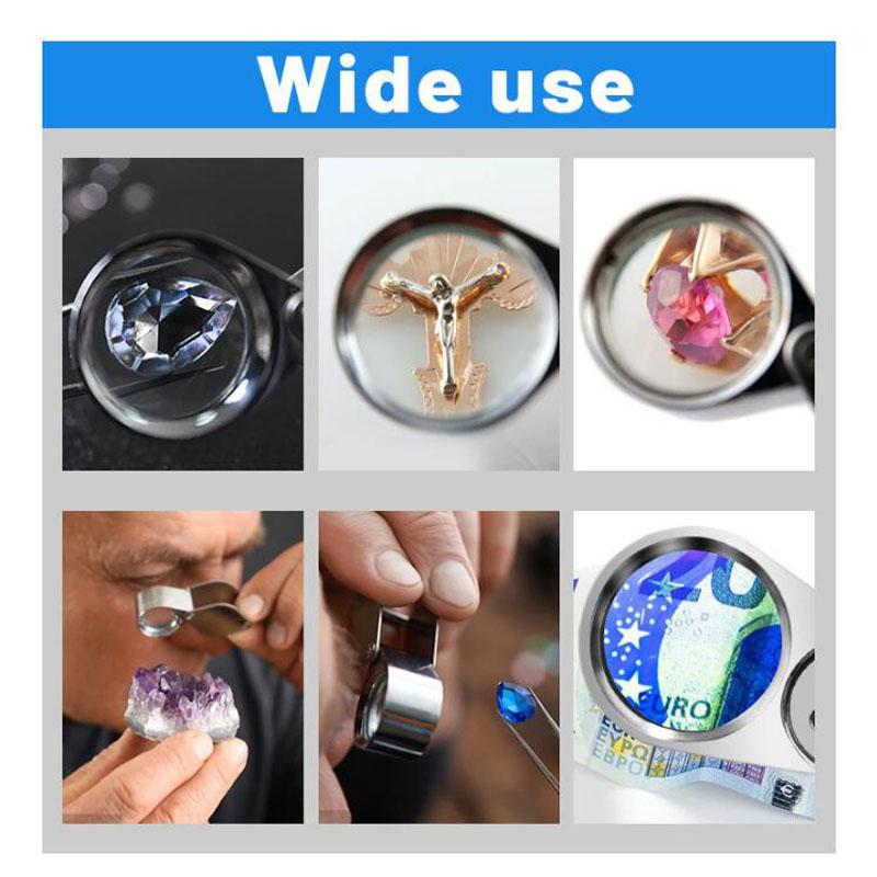 40X Mini Smyckesförstoringsglas med LED UV-ljus Vikbart Förstoringsglas Bärbart Handhållet Ögonförstoringsglas 25mm Smyckesloop
