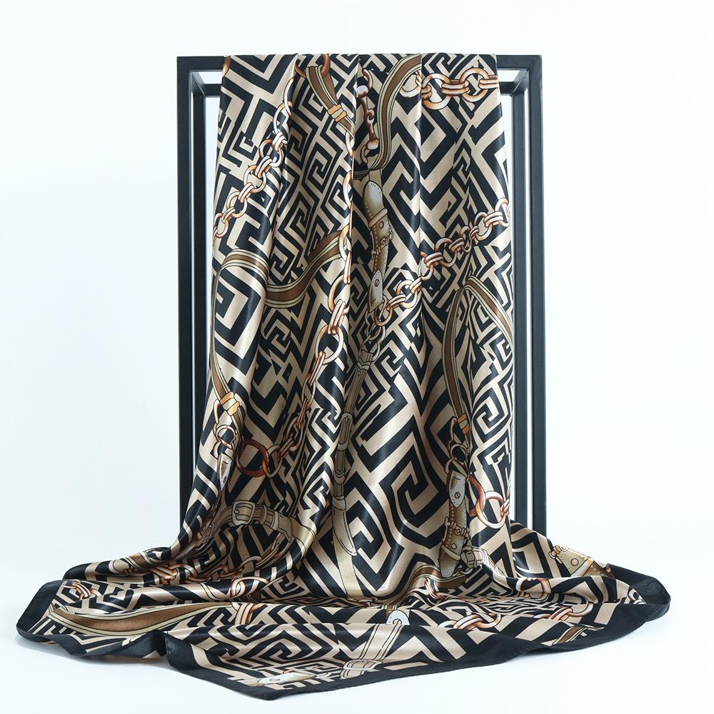 

Высококачественные роскошные шелковые шарфы, повязка на голову, шарфы, шейный шарф для женщин, шелковый шарф с цепочкой, женская декоративная шаль 90*90cm