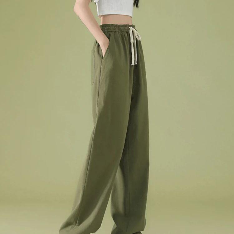 2026 Summer Women's Wide-Leg High-Waisted Loose Suit Pants with Double Buttons and Drawstring - Lightweight and Casual