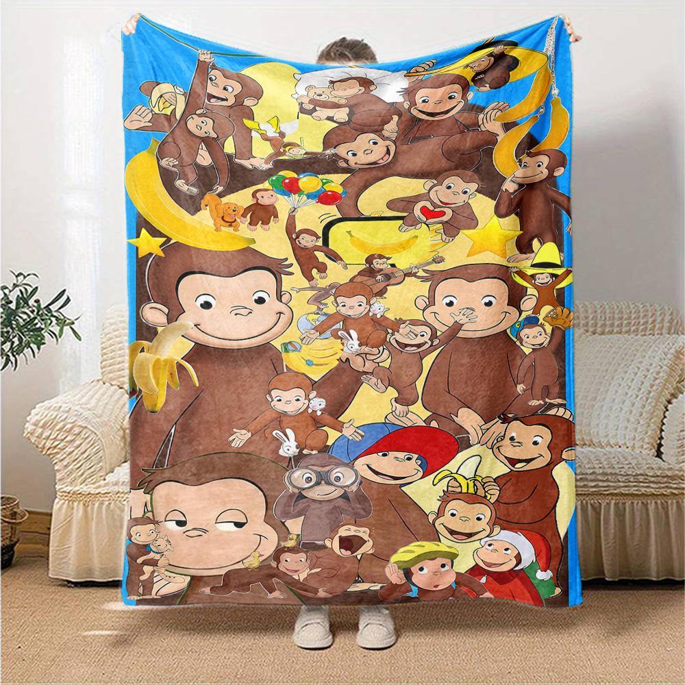 1pc Curious George (3) Blanket, Gift, for Men and Women, Soft Blanket, Good for Sofa Bed Couch Travel, Lightweight Flannel Blanket