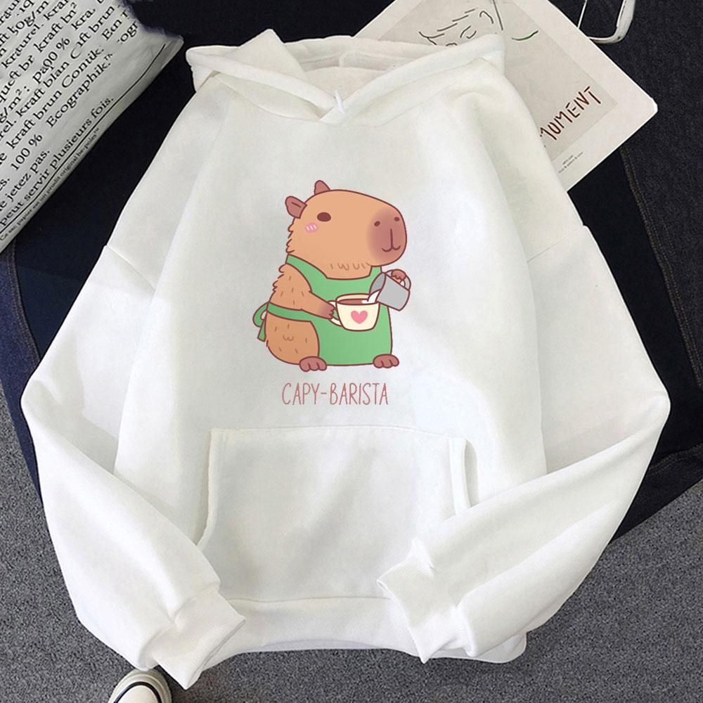 Cute Capybara Barista Making Coffee Hoodie With Hooded Harajuku Kawaii Sweatshirt Anime Print Cartoon Clothes Sudaderas Hoody