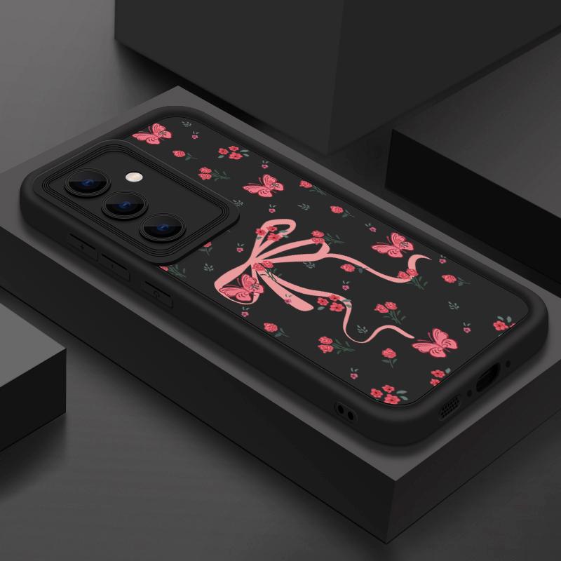 Für Samsung S25 Ultra S24 FE S23 S22 A56 A36 A55 A16 A15 A35 Handyhülle Schleife Blumendruck TPU Matt Stoßfest Weich Silikon Linsenschutzhülle