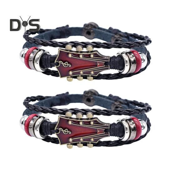 2/3 ks Náramek na punkovou kytaru Retro umělá kůže Zinková slitina Rock Music Náramek Ručně vyrobený pletený vícevrstvý zavinovací náramek pro muže
