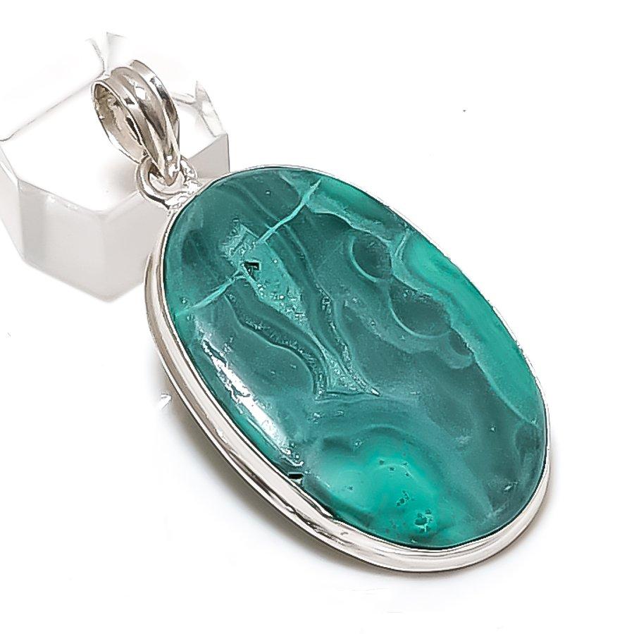 Malachite Gemstone Handmade 925 Sterling Silver Jewelry Pendant 2.21" D0T63