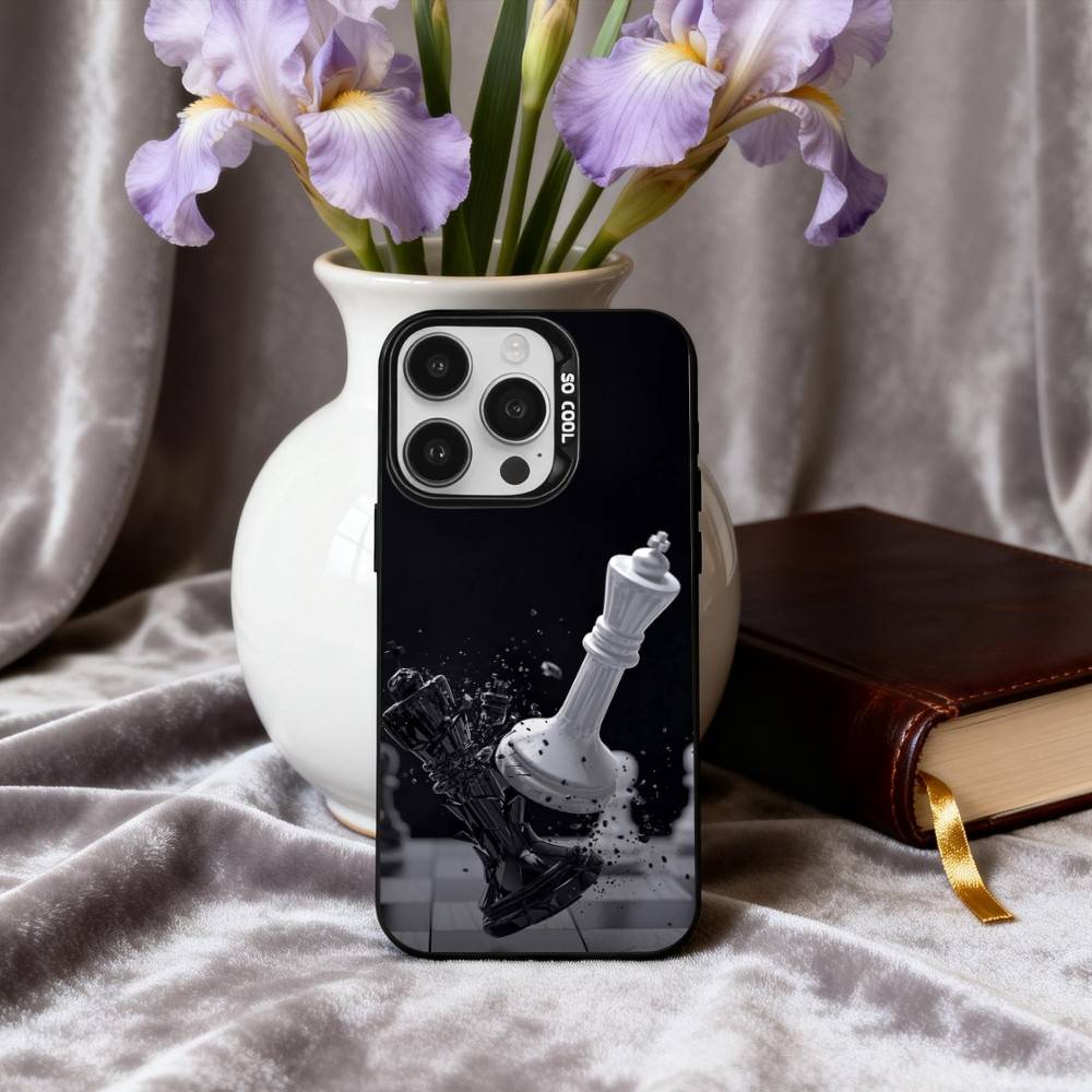 Cool C-Chess A-Art Phone Case For iPhone17,16,15,14,13,12,11 Plus,Pro Max Black Candy silver phone case