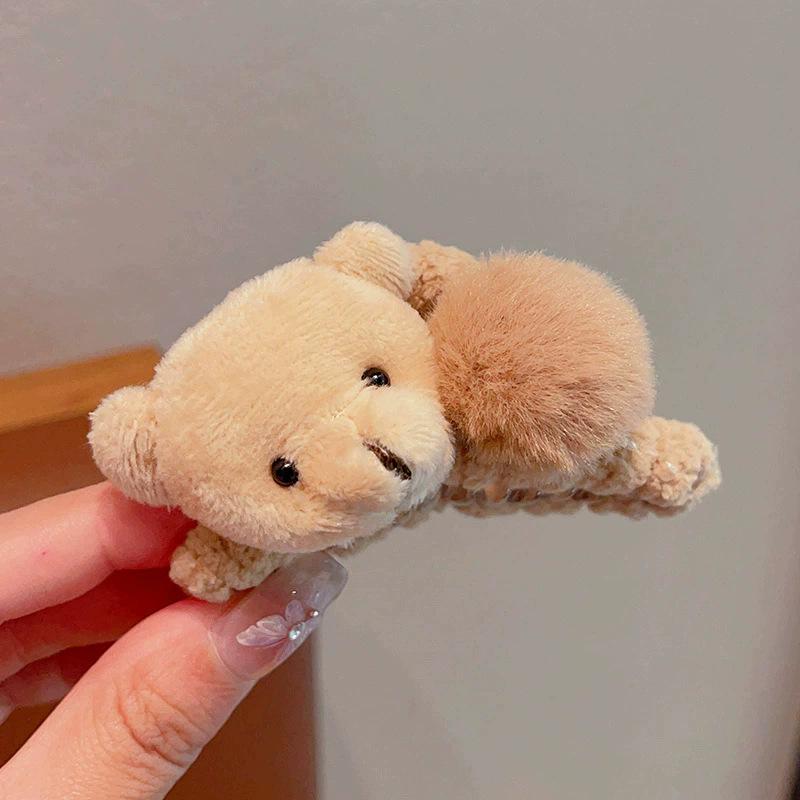 Hair hairpin cute autumn and winter plush bear grab clip female forehead side bangs clip headgear hairpin