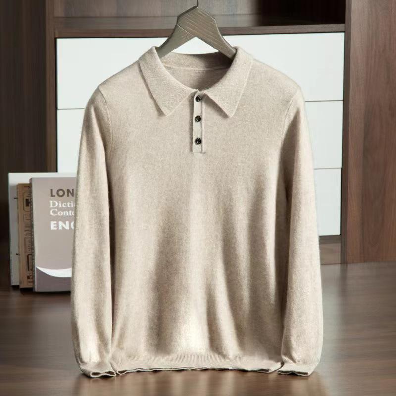 

Men s Cashmere Polo Collar Sweater - Plus Size, Long Sleeve, Knitted, Autumn/Winter Collection Extra Large