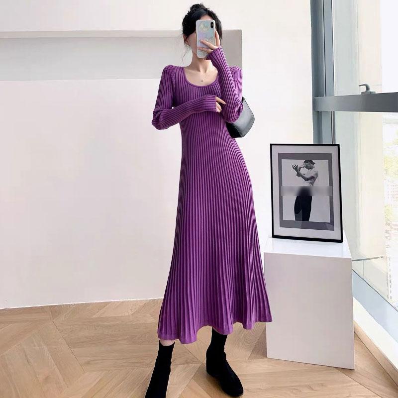 

Women‘s Long Sleeves Dress Elegant Vintage Sweater Knitwear Slim Fit Casual Female Warm Clothing Autumn Winter S фіолетовий