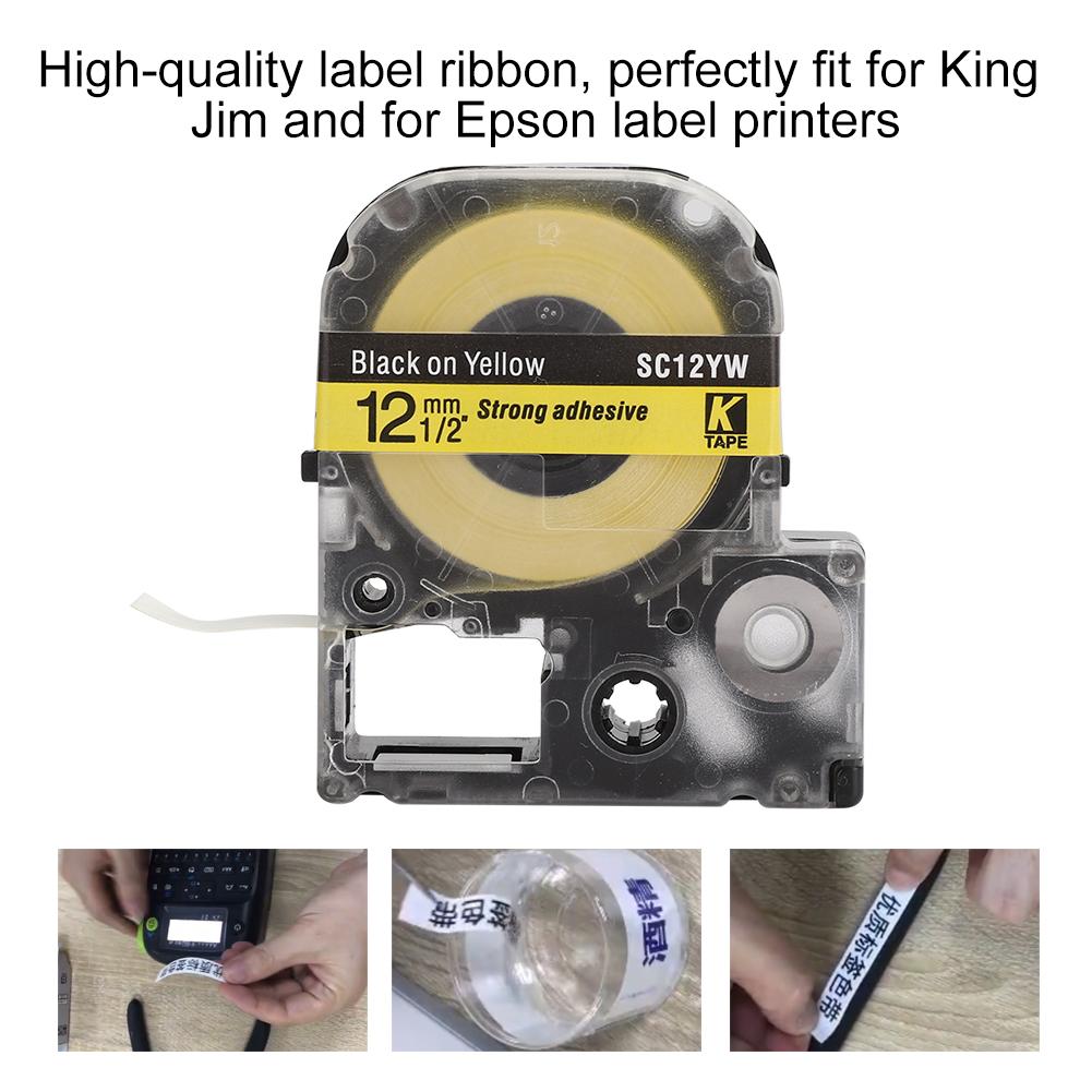 12mm Label Machine Ribbon High Quality Fit for King Jim for Epson SR230CH 8 Meters Length 12mm Yellow Bottom Black