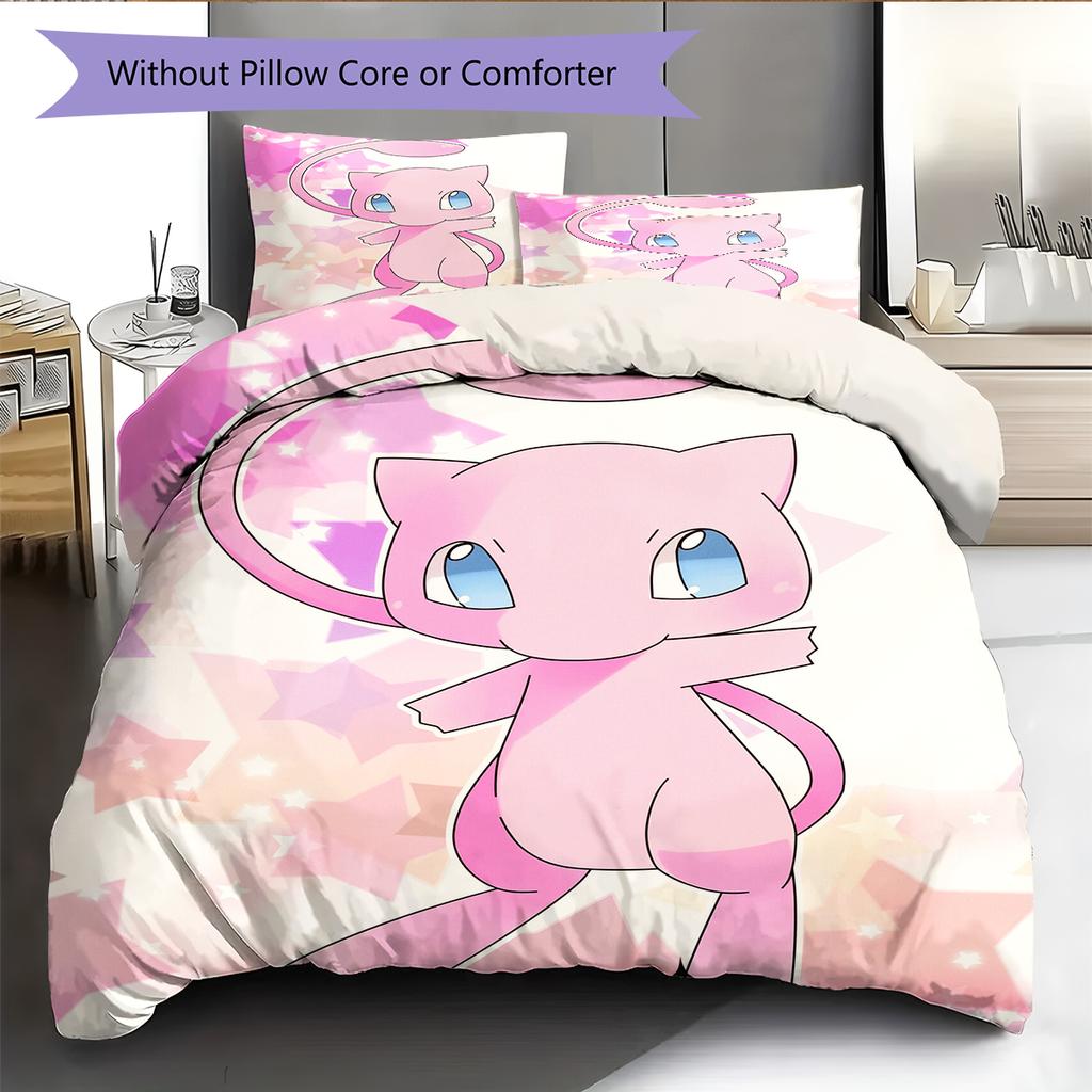 Biancheria da letto con motivo Pokémon Mew Decorazione per la casa Regalo di compleanno (1 * copripiumino + 2 * federa, senza nucleo)