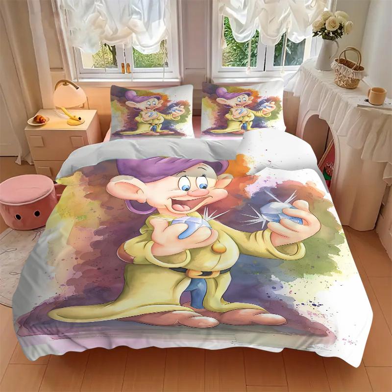 3pcs Dopey Dwarf Watercolor Art Bedding Set, Includes 1 Quilt Cover and 2 Pillowcases, Comfortable Bedding with Stylish Design for Bedroom,