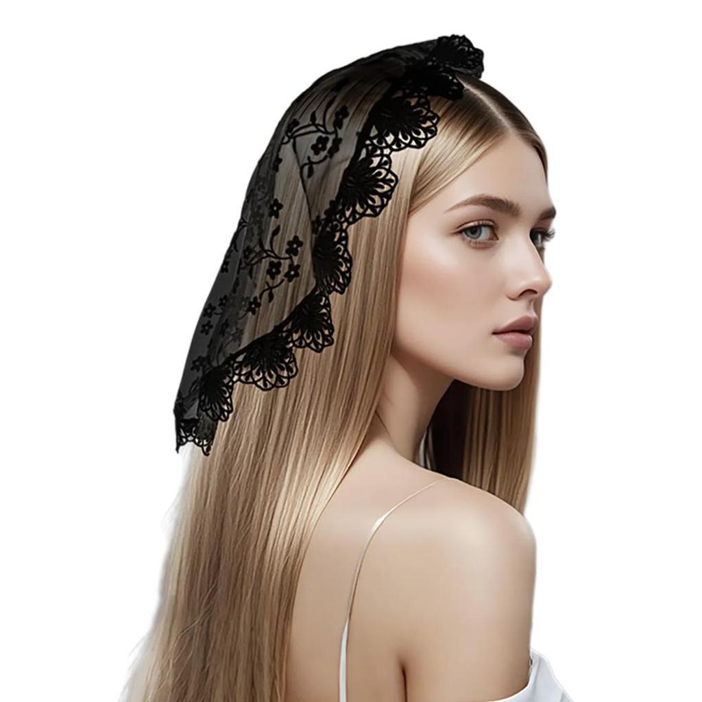 Elegant Lace Headscarf With Delicate Floral Pattern Headpiece Headwrap Headwear For Church Services And Prom Occasion