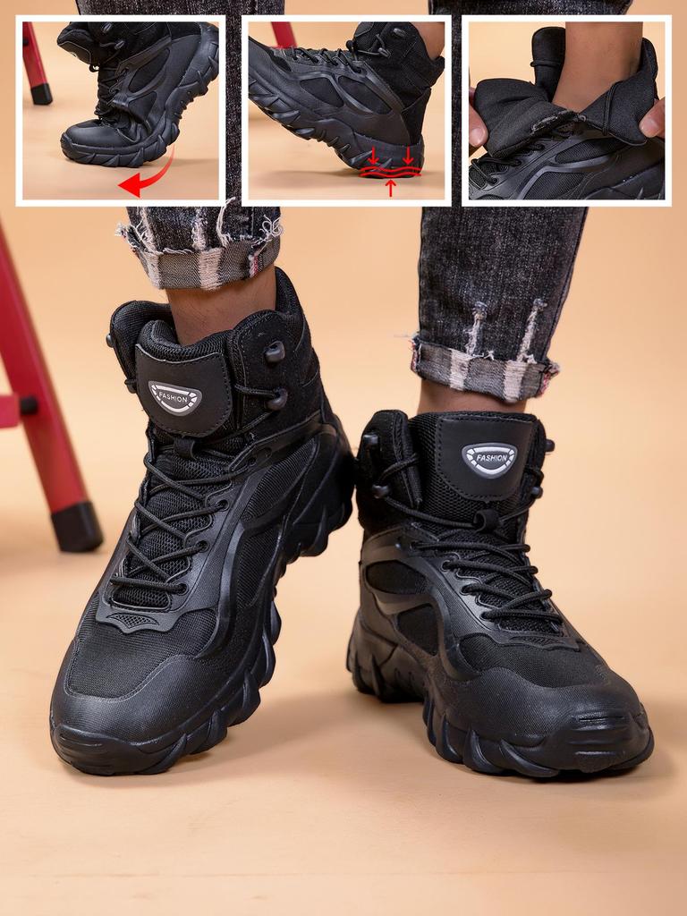 Men's Winter Waterproof Combat Boots - Size 47, Plus Velvet, Shock Absorbing, High-Top Outdoor Mountaineering Shoes