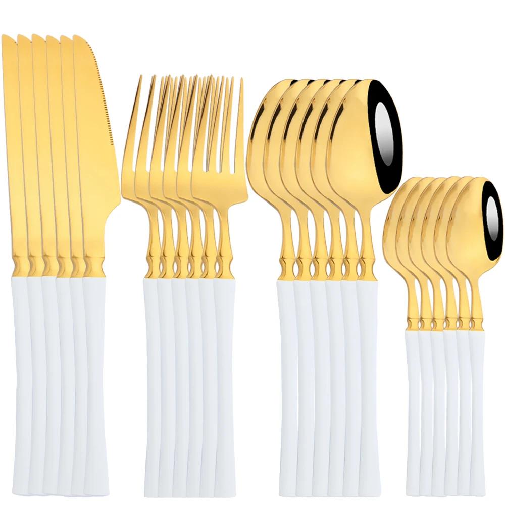 24Pcs Dinnerware Sets Stainless Steel Tableware Mirror Dinner Gold Cutlery Set Knife Fork Tea Spoon Silverware Kitchen Set