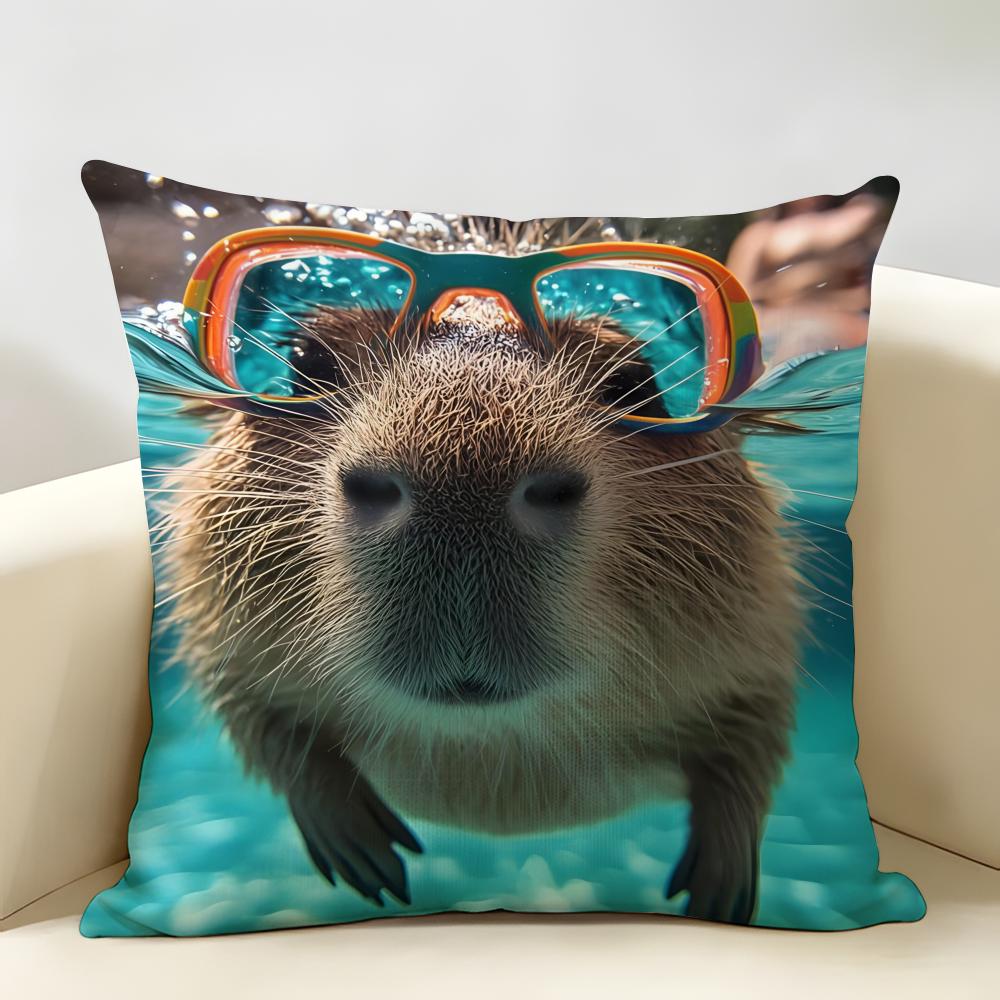 Cute Anime Capybara Cushion Cover Natural Linen Organic Fabric Double-Sided Printing Breathable Perfect For Home Decor