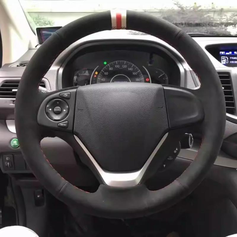

Car Steering Wheel Cover Suede Leather For Honda Fit CRV Crider Civic Car Interior Accessories Original Steering Wheel Braid Beige Thread