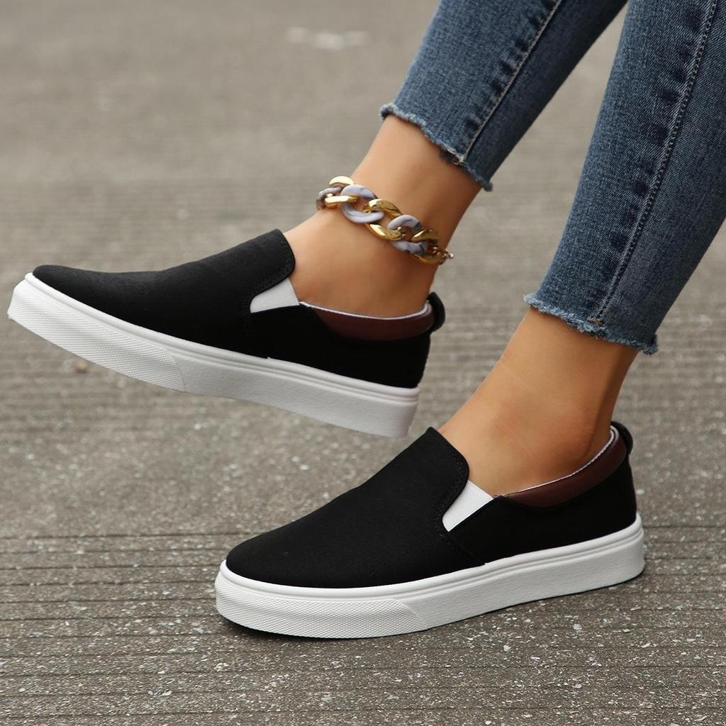 Women's Plus Size Low-Top Slip-On Color Block Flat Shoes