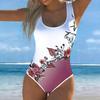 Summer Sexy Multi Colored Flowers Printed One-piece Swimsuit Slim Fit , Deep U-back Design, Beach Pool Vacation Eye-catching Fashion Swimsuit