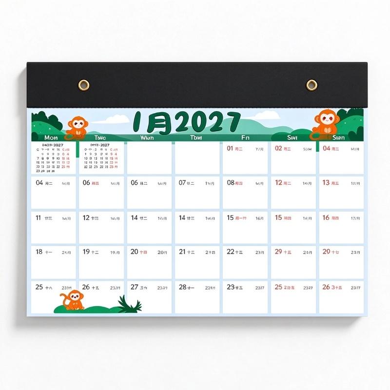 1 Set dickes Papier mit großem Schreibplatz 2027 Wandkalender mit festlichen Kunstseiten Jan.–Dez.. Für die tägliche Haushaltsplanung