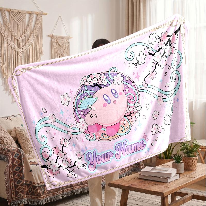 Kirby Personalized Flannel Blanket, Custom Printed Text Name, Warm Soft Blanket For Couch Bed