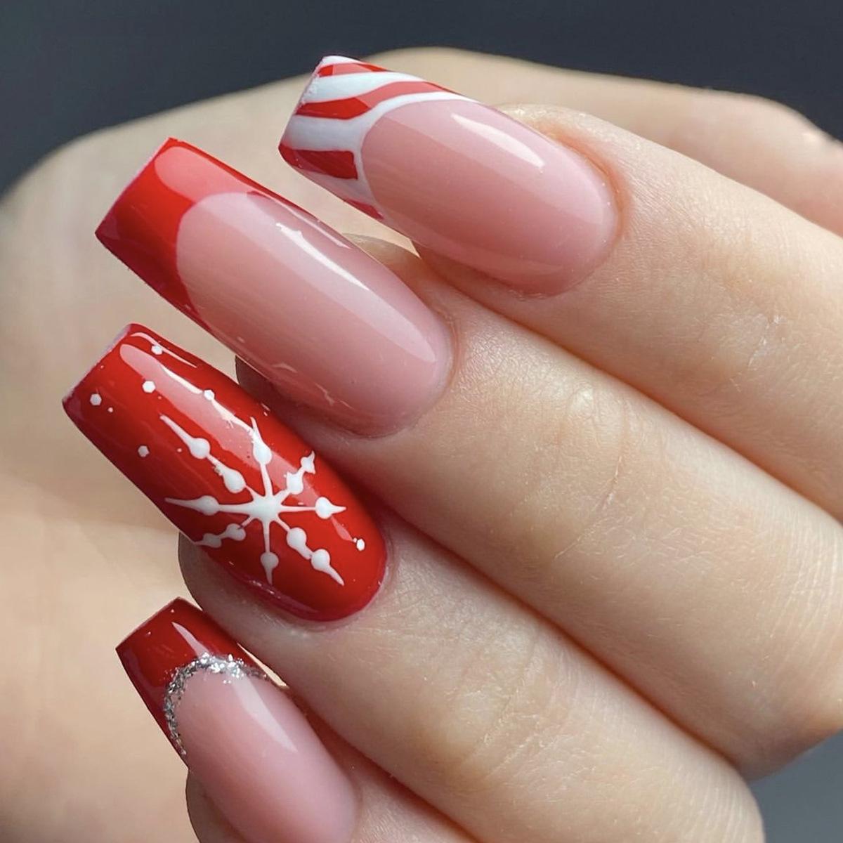 

Red & White Snowflake Stripe Christmas Nail Stickers