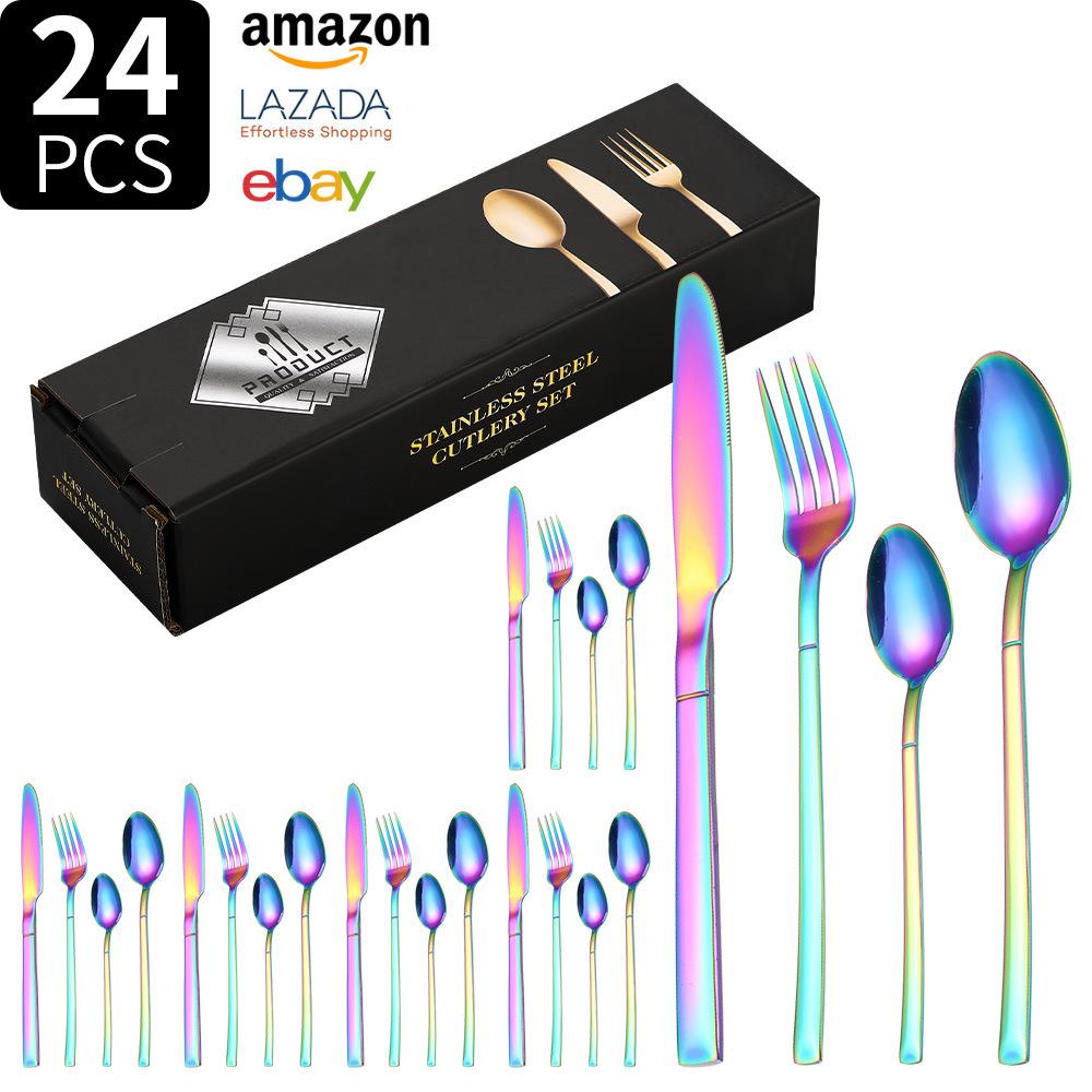 Knight Stainless Steel Tableware Knife and Fork Set 24-piece Set Western Food Knife, Fork and Spoon Gift Box Set