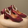 Block Heel Red High Heels Wedding Shoes Women's Spring Mary Jane Women's Shoes Square Toe Single Shoes