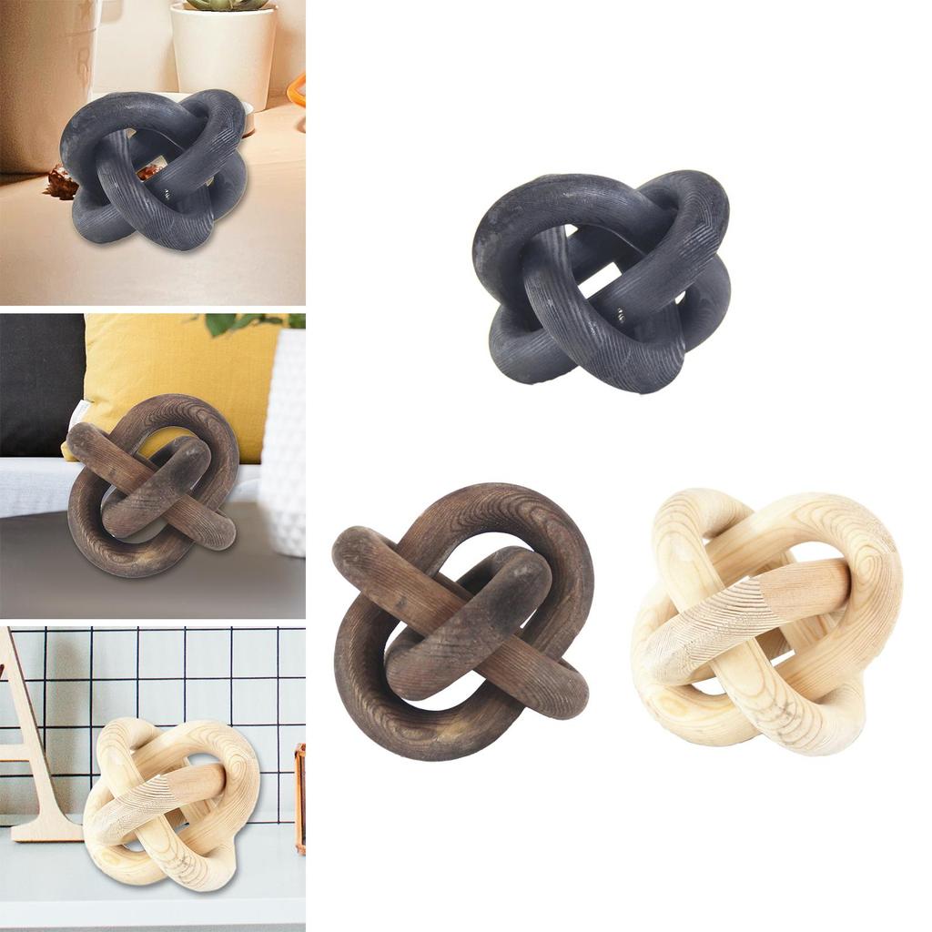 Wood Chain Ornaments 3 Link Wooden Knot for Home Farmhouse Hand Carved Accessory Collection Living Room Decor Handmade