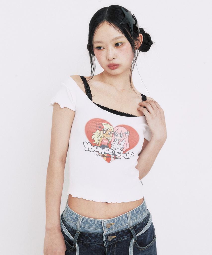 YOUHEE Youhee Friends Off-Shoulder T-Shirts_White