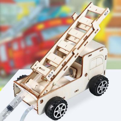 1 Set DIY Ladder Truck Model Kit Handmade Wooden Puzzle Rescue Firetruck Building Crafts Kids STEM Educational Science Experiment Toy