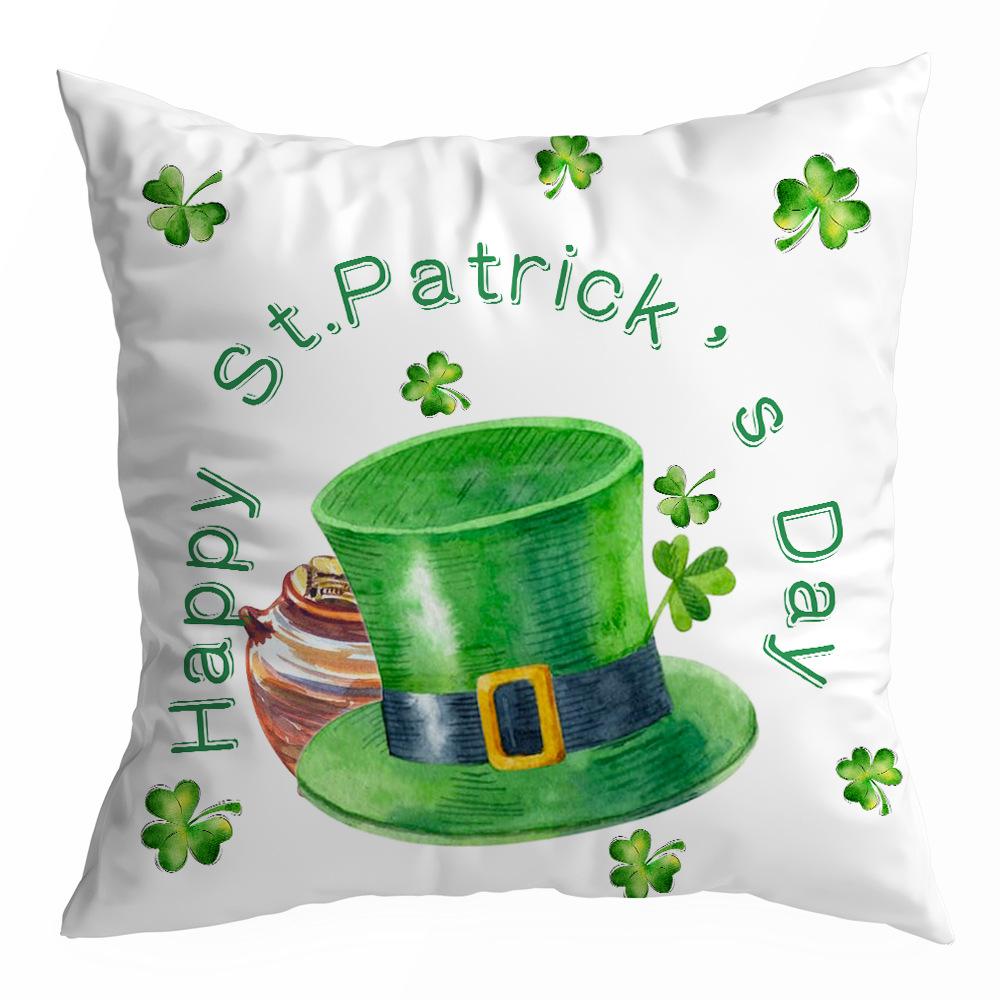 St. Patrick's Day Peach Skin Velvet Pillowcase, Green Four-leaf Clover Printed Sofa Pillow Cushion