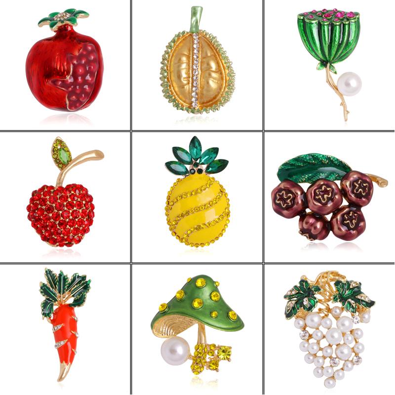Pearl Fruit Brooch Grape Cherry Pin Drip Oil Corsage Pineapple Pomegranate Lotus Flower Mushroom Brooches