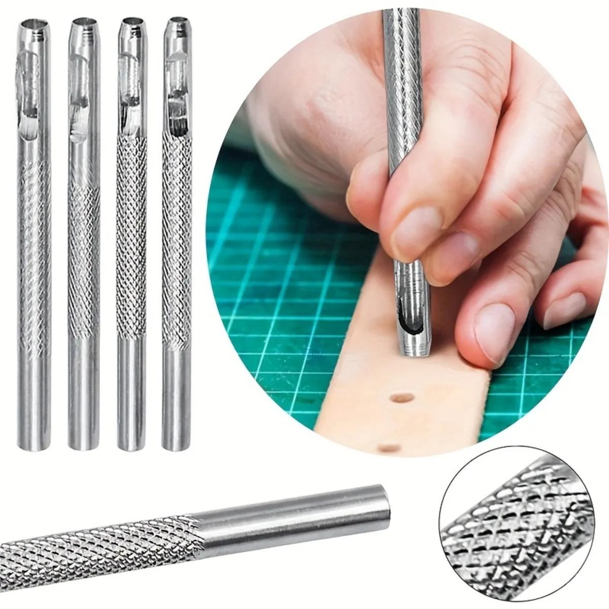 4-Piece Metal Manual Belt Punch Set, 2.5mm+3mm+3.5mm+4mm Silver Round Pattern Belt Punch Tool
