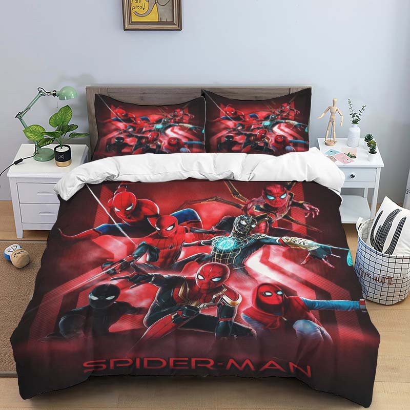 New Spider-Man Printed Bedding Set, Cartoon Pattern Duvet Cover and Pillowcases, Single/double Sheet Set.