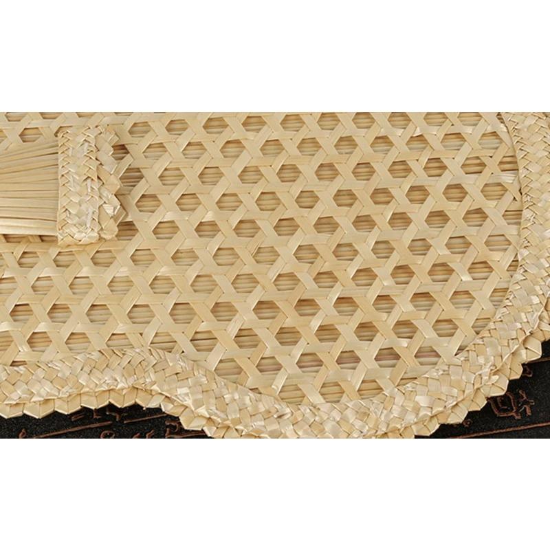 Hand-Woven Straw Fan Vintage Pufan Chinese Handmade Hand Shaking Fan Wheat Straw Craft Gift Home Decoration Party Dance Hand Fan