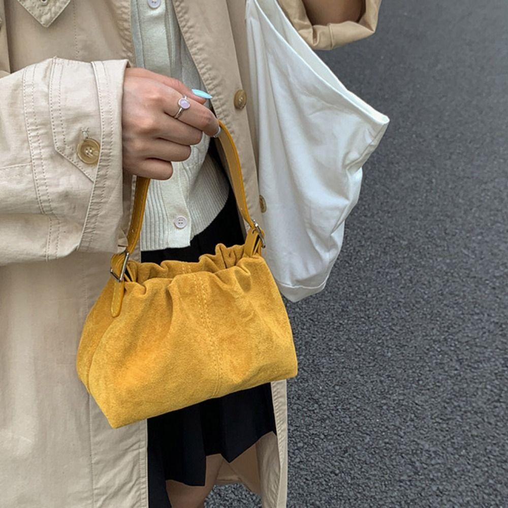 Large Capacity Slouchy Hobo Bags Shoulder Bag Solid Color Tote Bag Suede Pleated Cloud Bag  Holiday